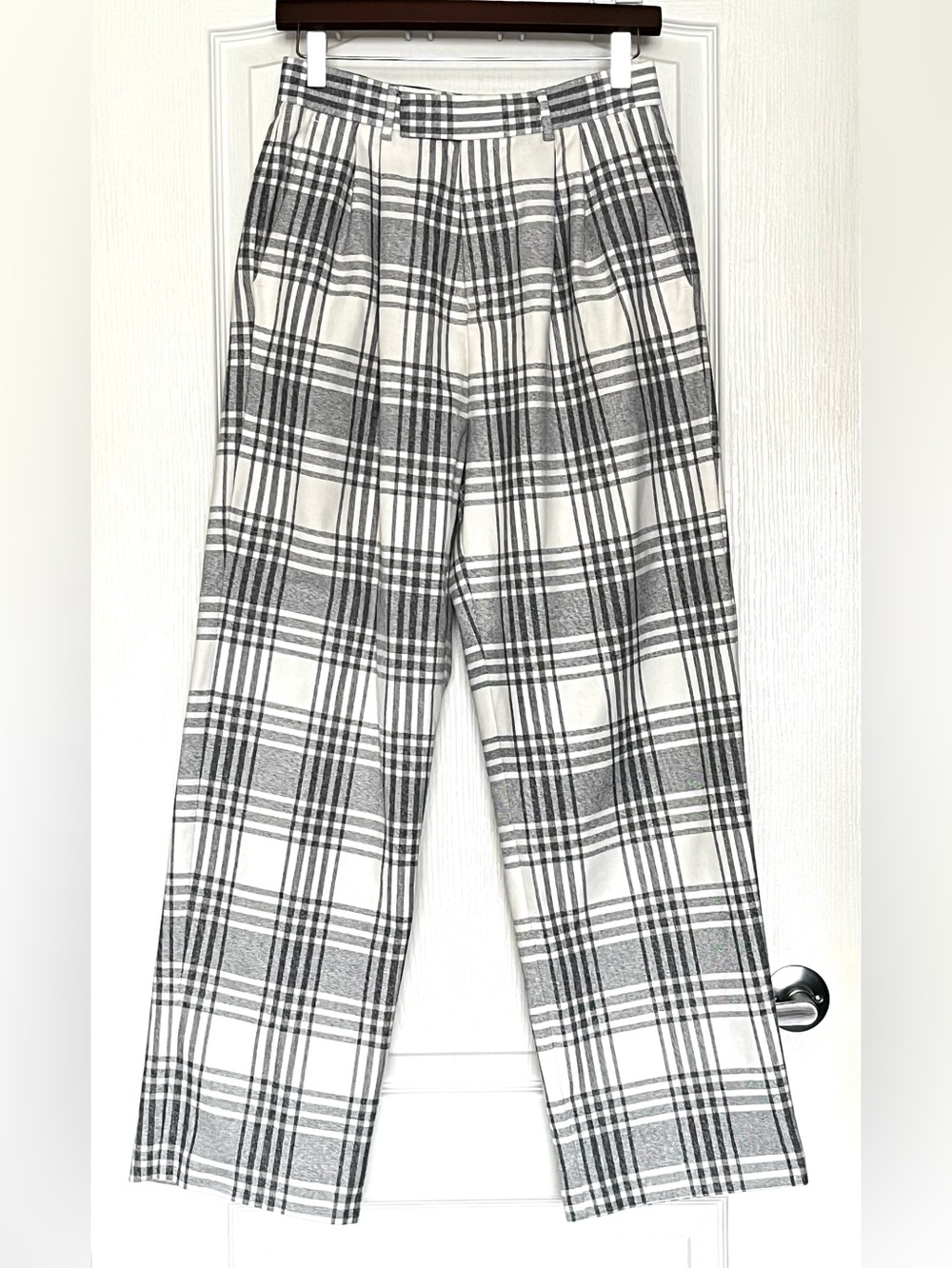 ASOS Design Grey Plaid Wide Leg Trousers W30 L30 Pleated Smart Casual Pants